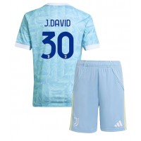 Stroje piłkarskie Juventus Jonathan David #30 Koszulka Wyjazdowej dla dzieci 2025-26 Krótki Rękaw (+ szorty)